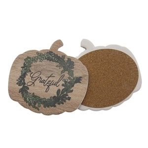 Celebrate Decorative Coaster Set Pumpkin Shape Grateful Stoneware Coasters 4pc